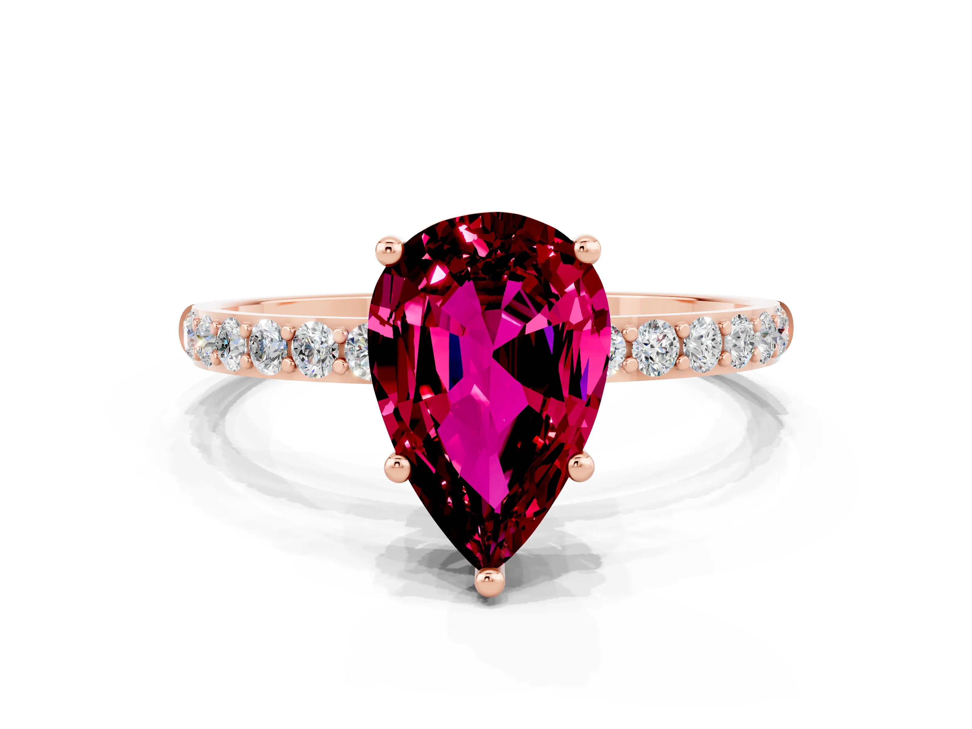 Rose gold Pear Cut Diamond Pavé Band with Six-Prong Setting