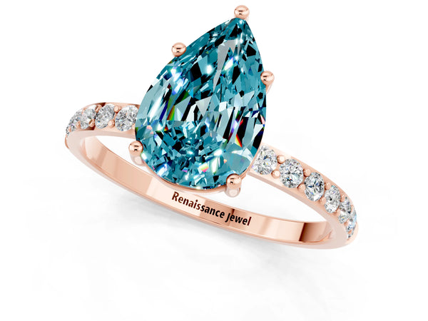 Rose gold Pear Cut Diamond Pavé Band with Six-Prong Setting