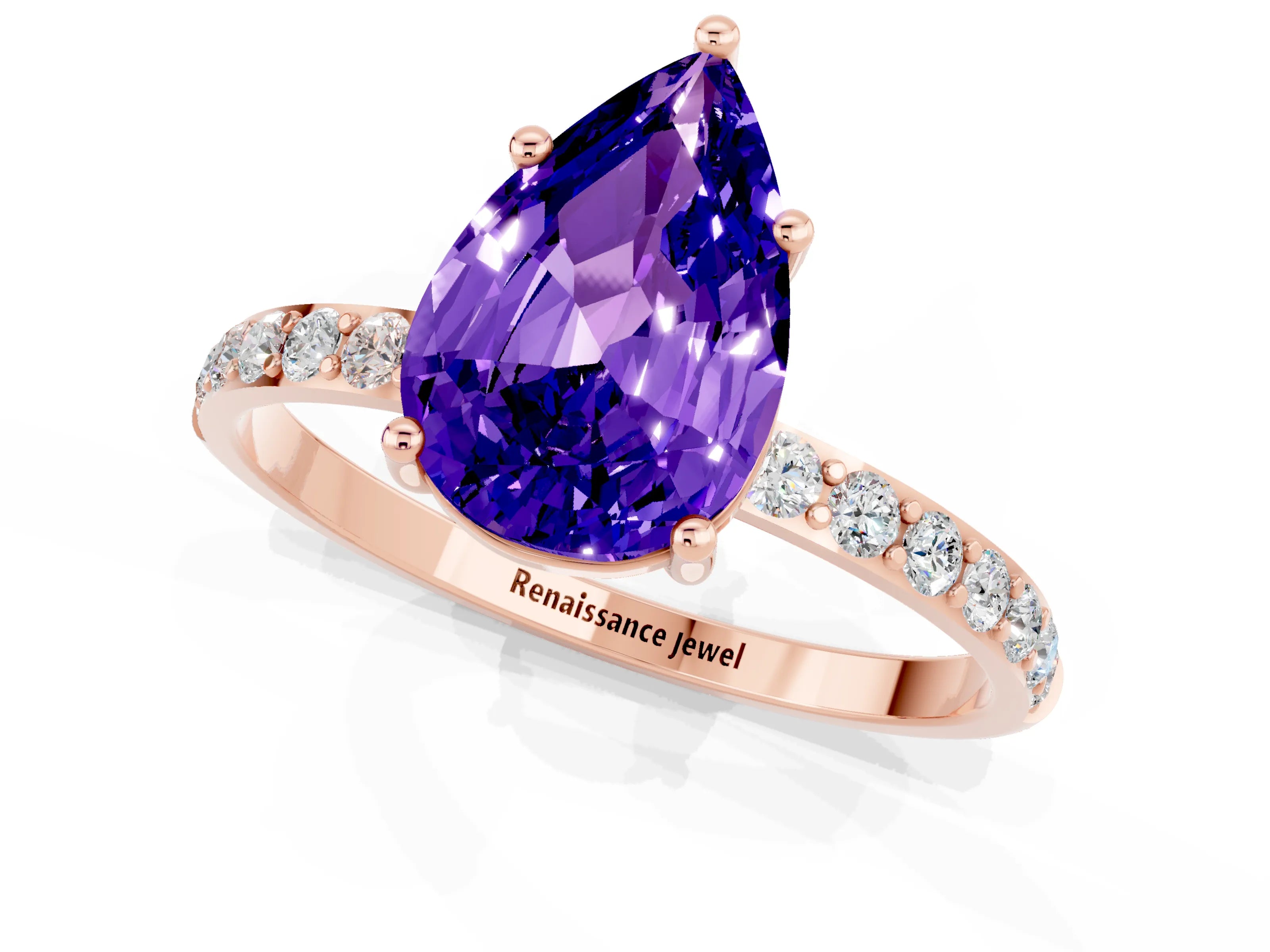 Rose gold Pear Cut Diamond Pavé Band with Six-Prong Setting_1