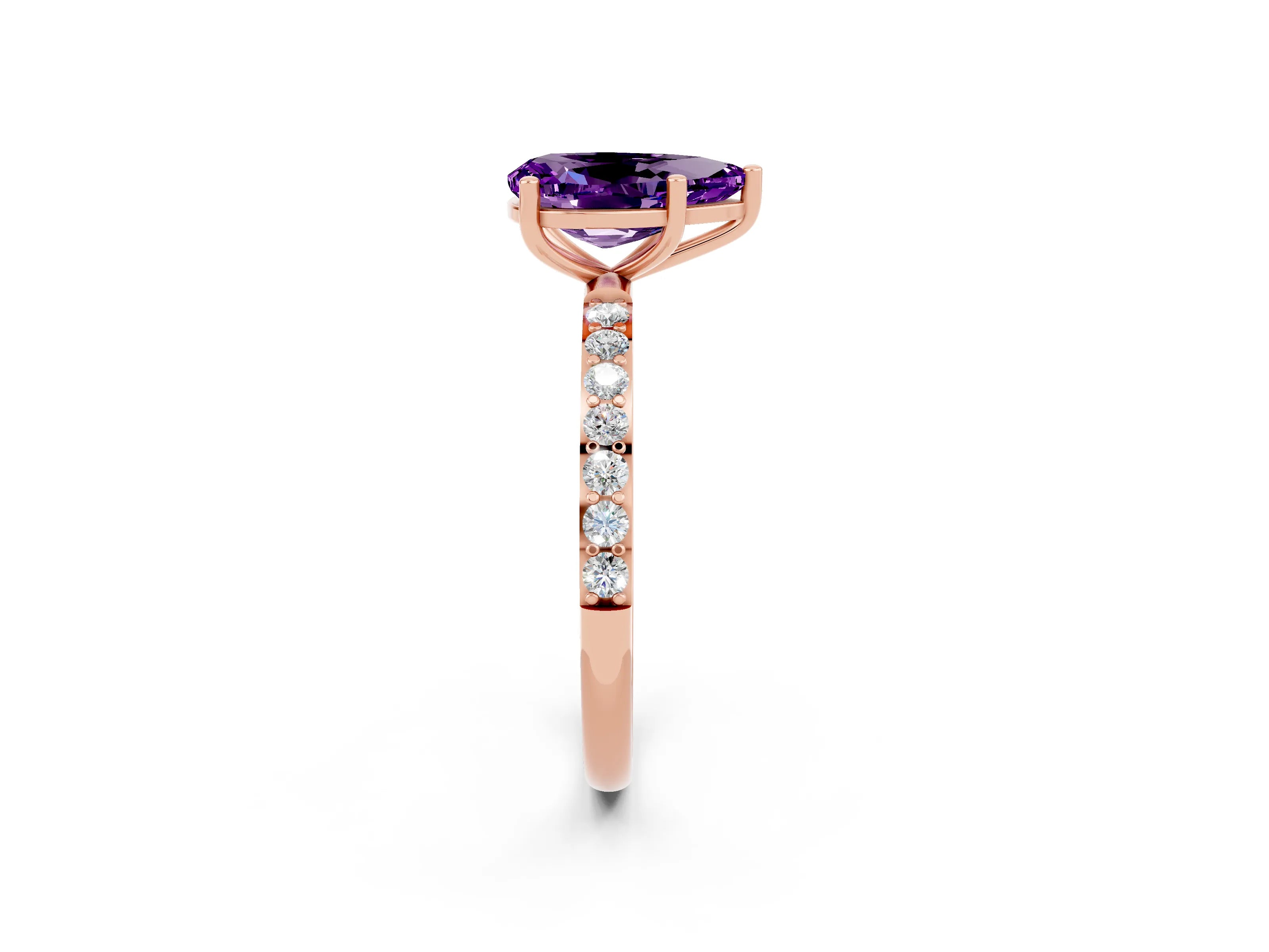 Rose gold Pear Cut Diamond Pavé Band with Six-Prong Setting_2