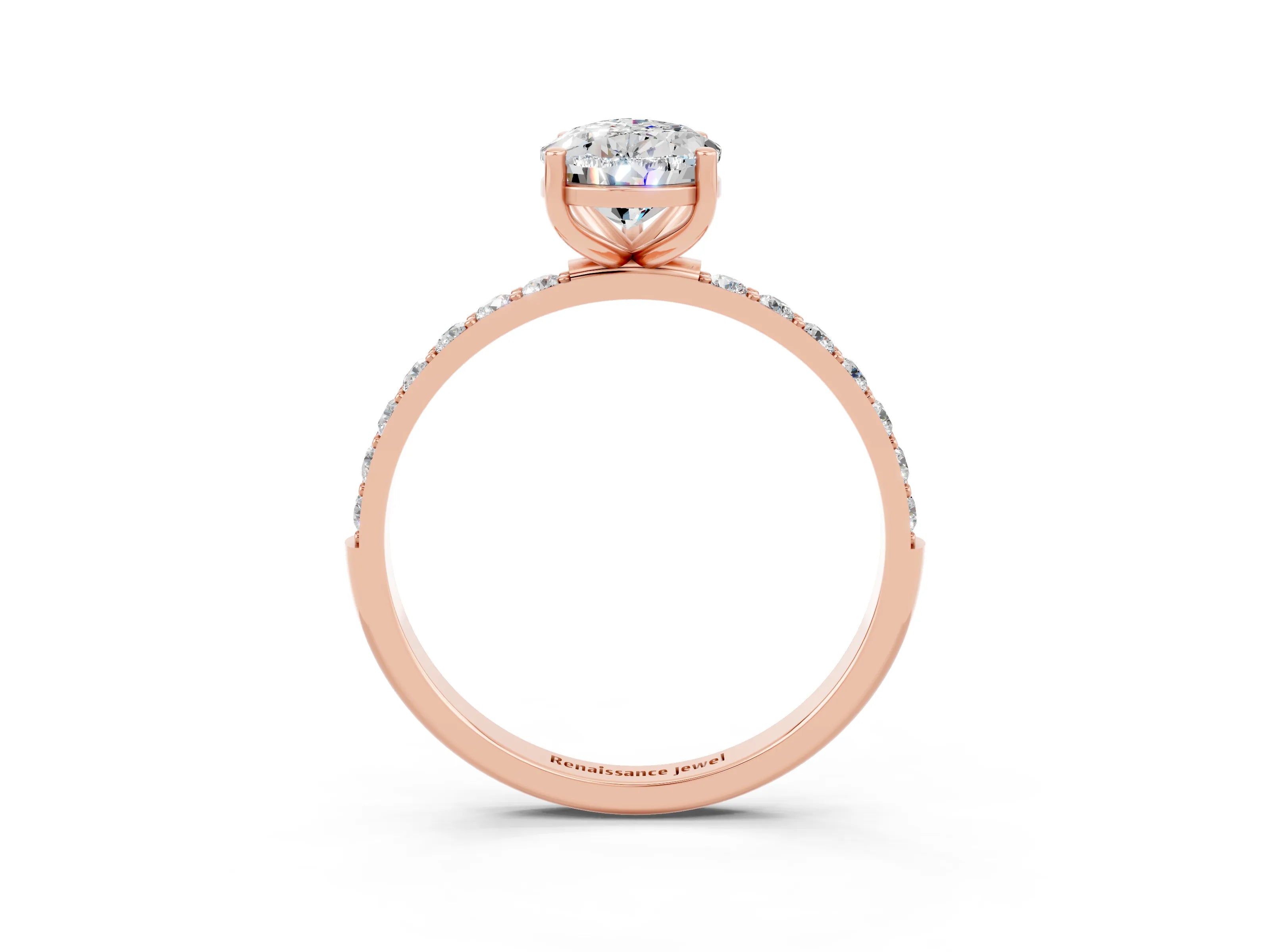 Rose gold Pear Cut Diamond Pavé Band with Six-Prong Setting_3