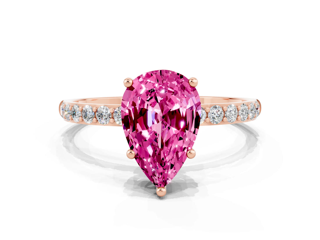Rose gold Pear Cut Diamond Pavé Band with Six-Prong Setting