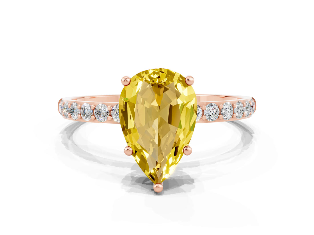 Rose gold Pear Cut Diamond Pavé Band with Six-Prong Setting