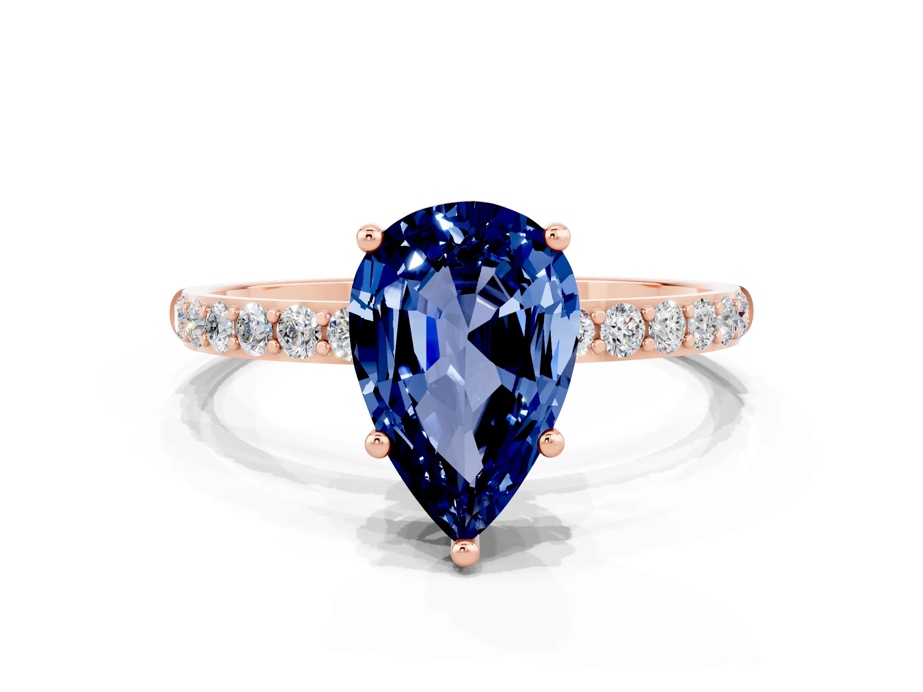 Rose gold Pear Cut Diamond Pavé Band with Six-Prong Setting