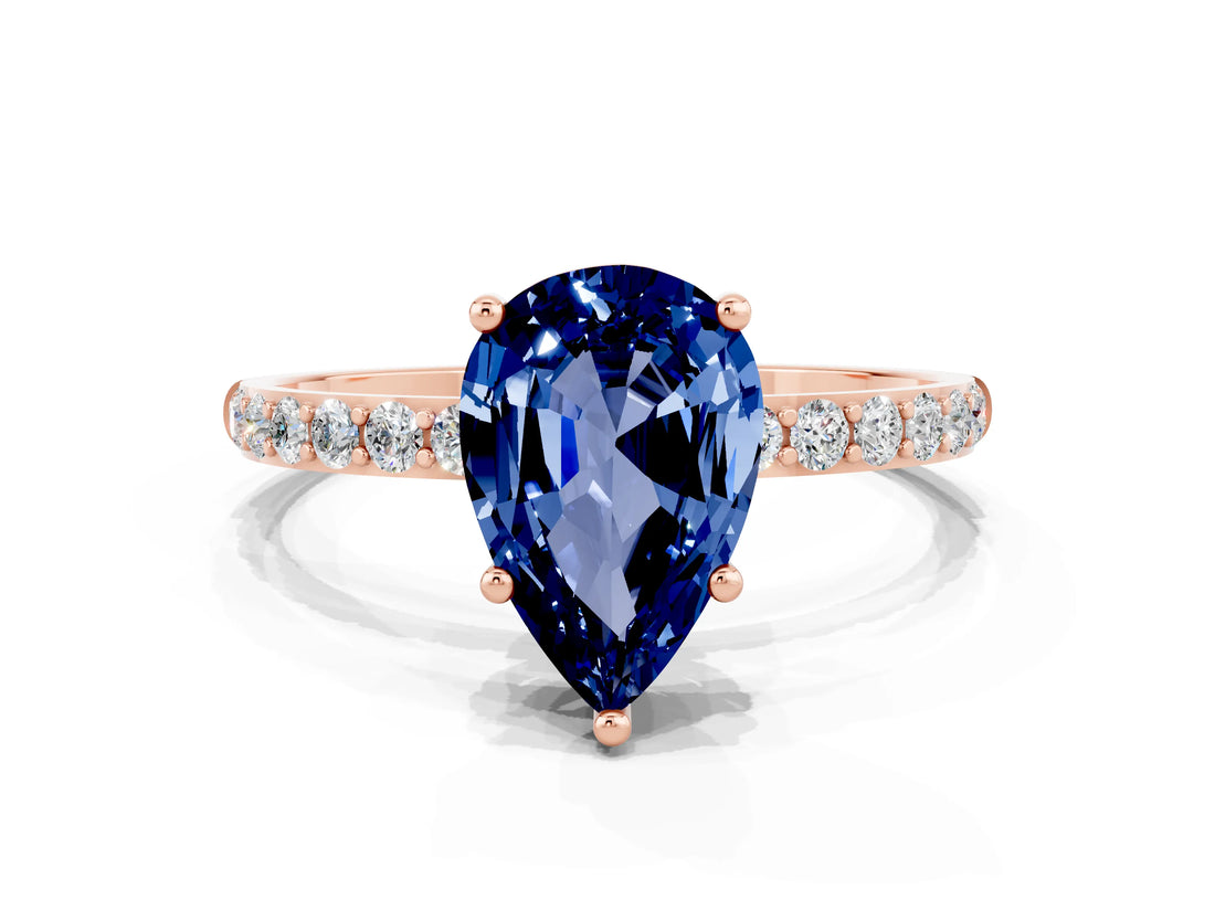 Rose gold Pear Cut Diamond Pavé Band with Six-Prong Setting