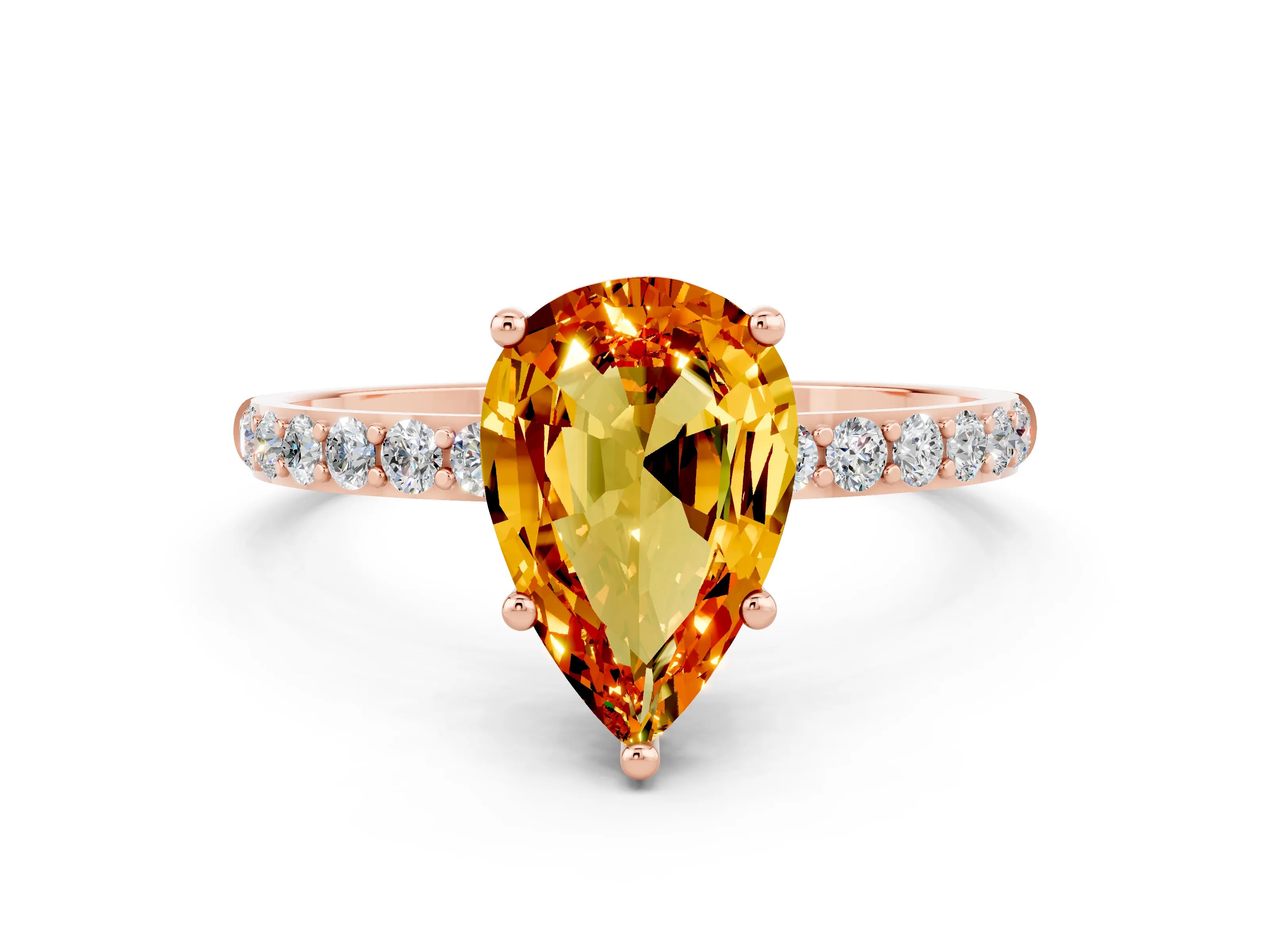 Rose gold Pear Cut Diamond Pavé Band with Six-Prong Setting