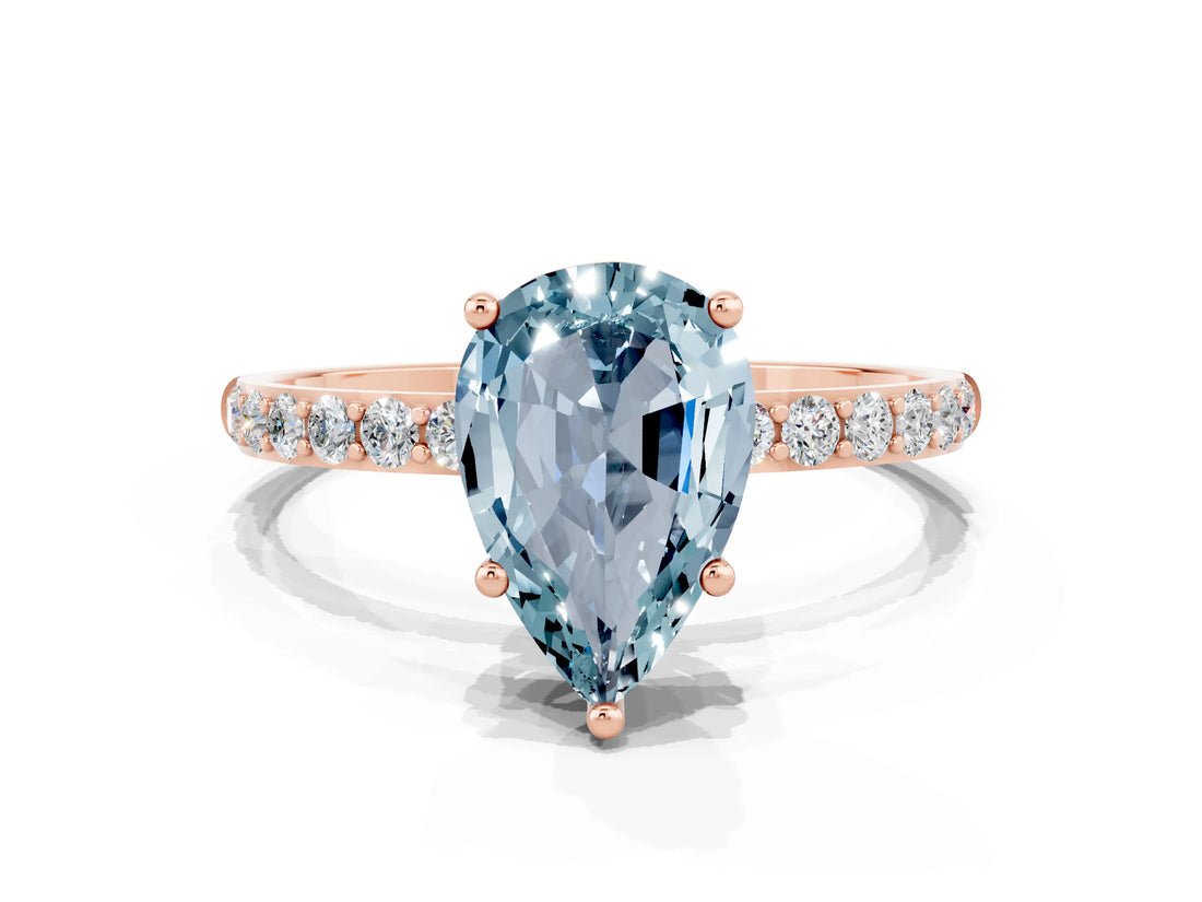 Rose gold Pear Cut Diamond Pavé Band with Six-Prong Setting