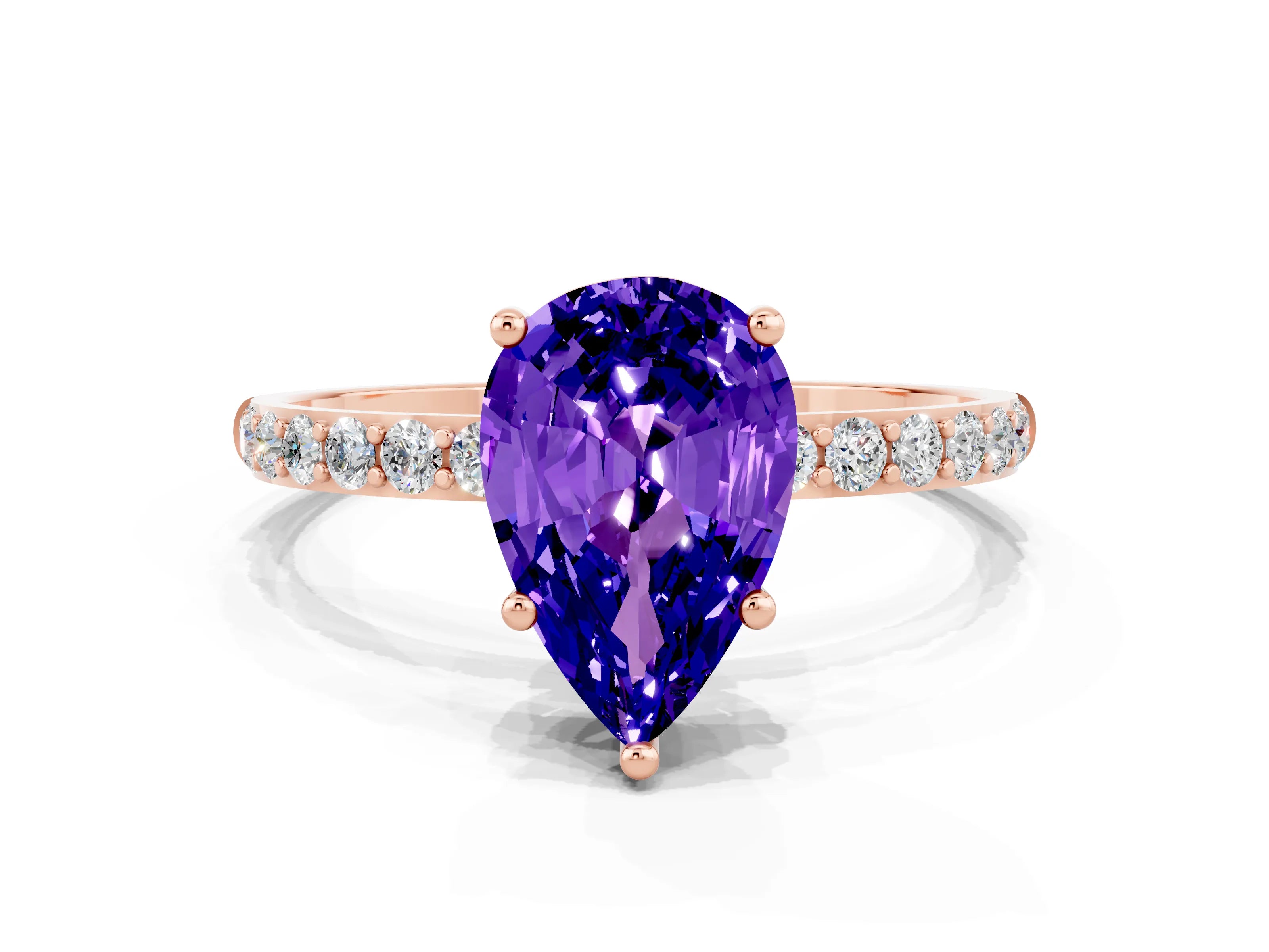 Rose gold Pear Cut Diamond Pavé Band with Six-Prong Setting