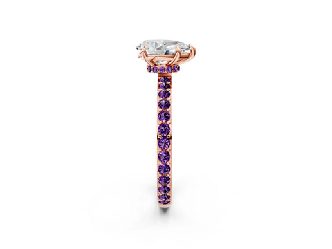Rose gold Pear Cut Diamond Pavé Engagement Ring with Round with Amethyst side stone Accents and Prong Setting_2