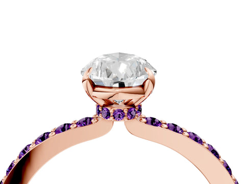 Rose gold Pear Cut Diamond Pavé Engagement Ring with Round with Amethyst side stone Accents and Prong Setting_4