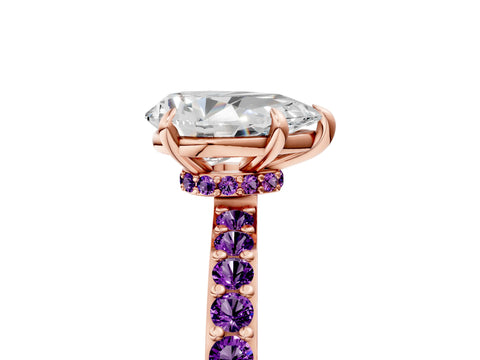 Rose gold Pear Cut Diamond Pavé Engagement Ring with Round with Amethyst side stone Accents and Prong Setting_5