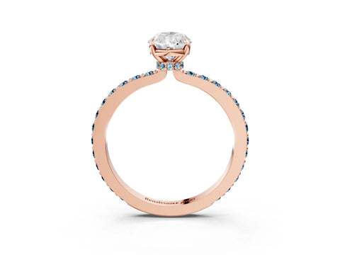 Rose gold Pear Cut Diamond Pavé Engagement Ring with Round with Aquamarine side stone Accents and Prong Setting_3