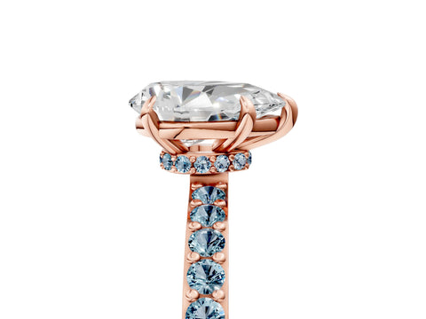 Rose gold Pear Cut Diamond Pavé Engagement Ring with Round with Aquamarine side stone Accents and Prong Setting_5