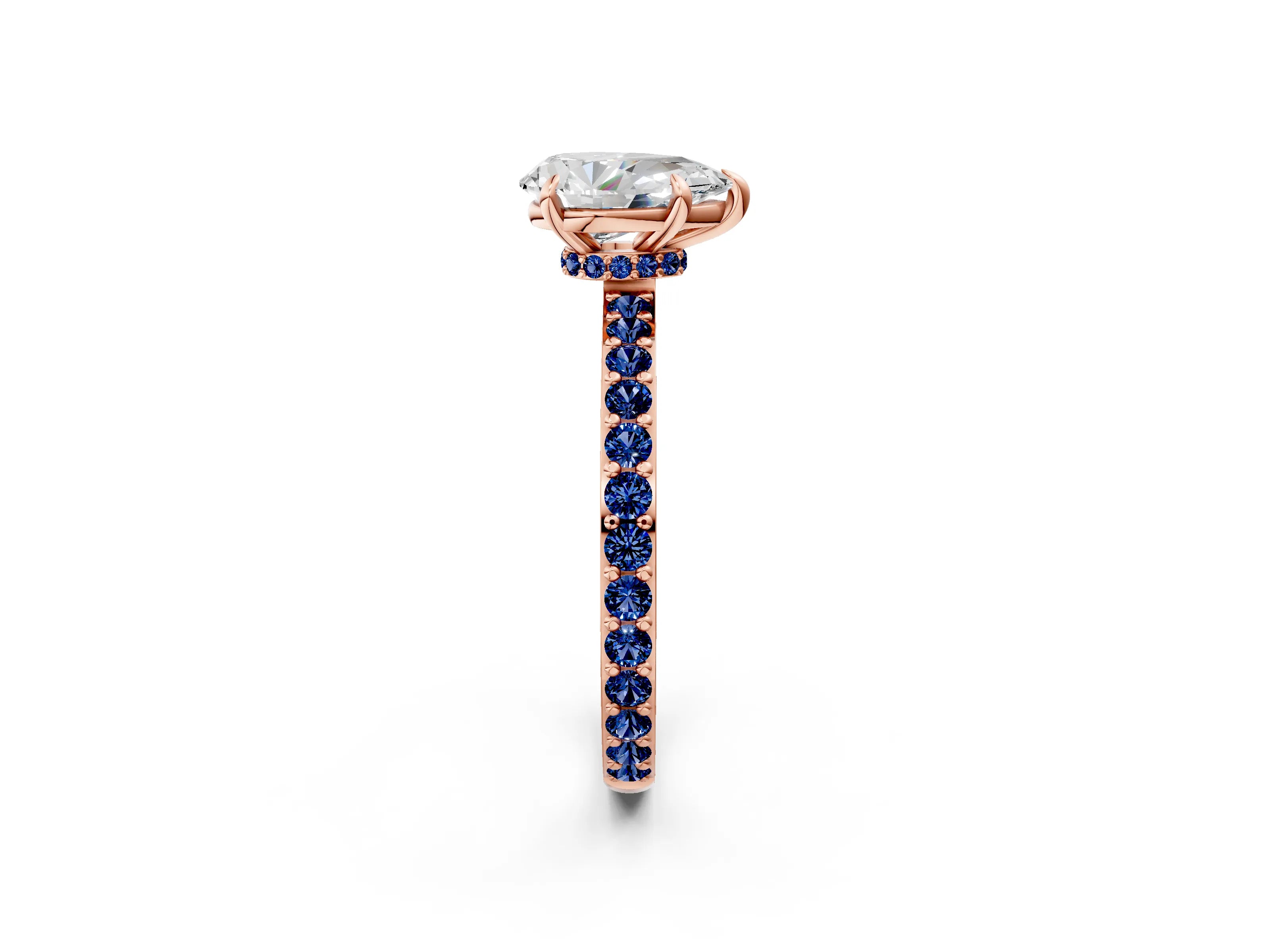 Rose gold Pear Cut Diamond Pavé Engagement Ring with Round with Blue Sapphire side stone Accents and Prong Setting_2