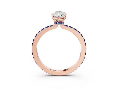 Rose gold Pear Cut Diamond Pavé Engagement Ring with Round with Blue Sapphire side stone Accents and Prong Setting_3
