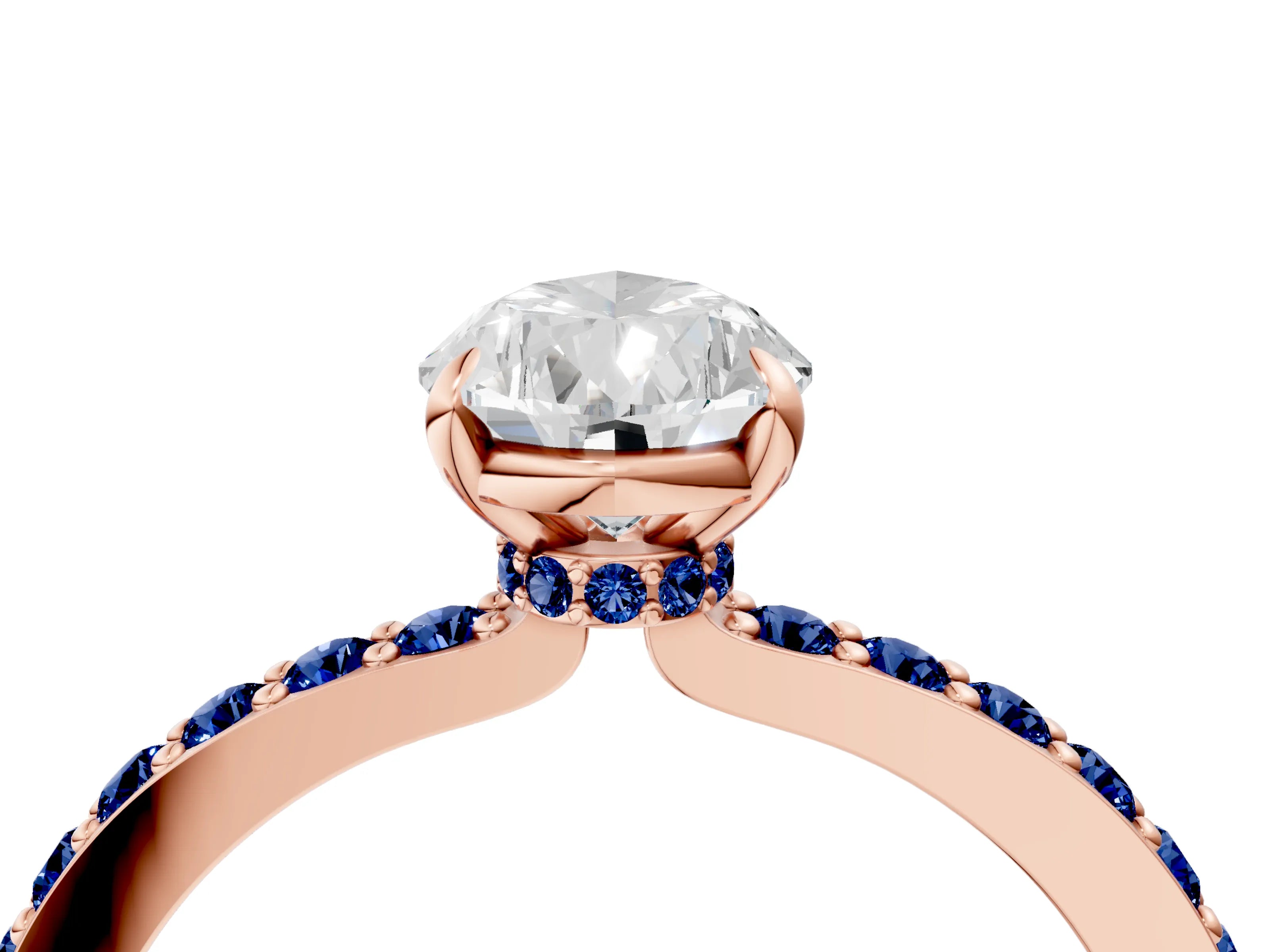 Rose gold Pear Cut Diamond Pavé Engagement Ring with Round with Blue Sapphire side stone Accents and Prong Setting_4