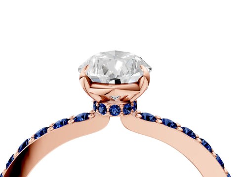 Rose gold Pear Cut Diamond Pavé Engagement Ring with Round with Blue Sapphire side stone Accents and Prong Setting_4