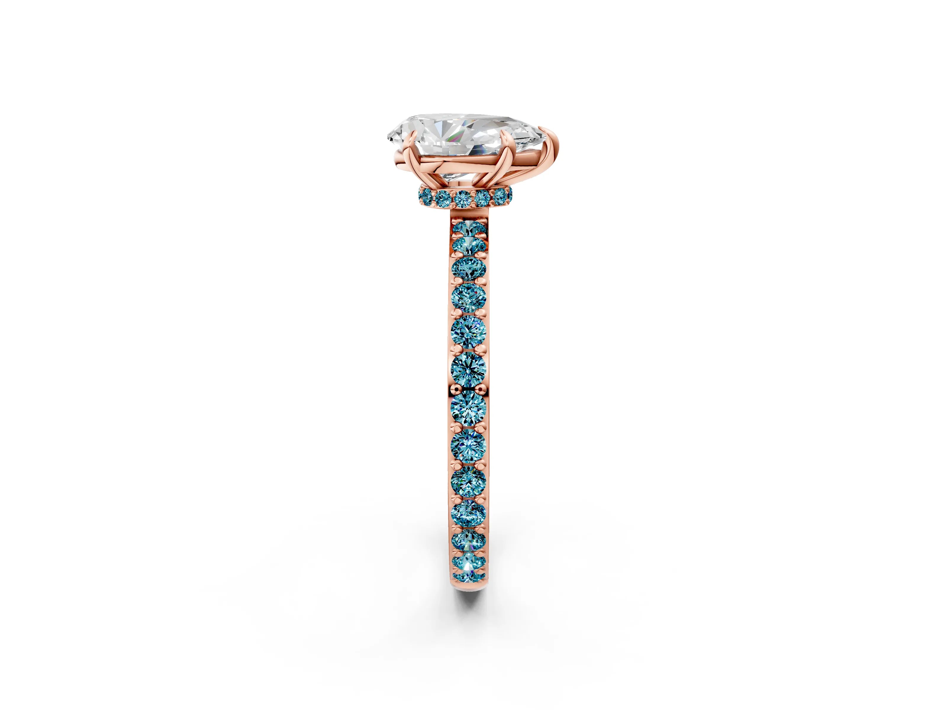 Rose gold Pear Cut Diamond Pavé Engagement Ring with Round with Blue Topaz side stone Accents and Prong Setting_2