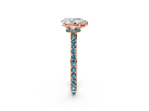 Rose gold Pear Cut Diamond Pavé Engagement Ring with Round with Blue Topaz side stone Accents and Prong Setting_2