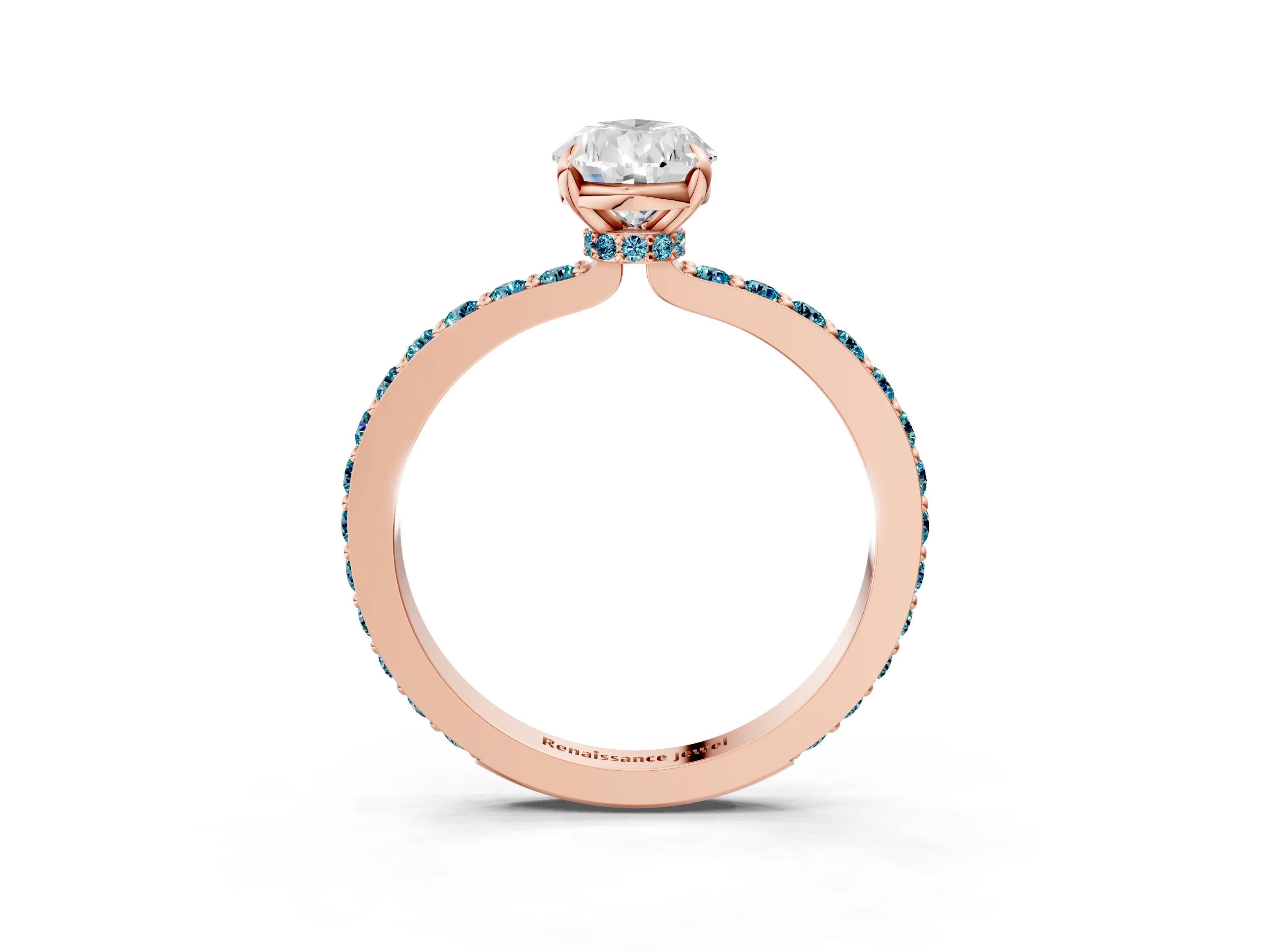 Rose gold Pear Cut Diamond Pavé Engagement Ring with Round with Blue Topaz side stone Accents and Prong Setting_3