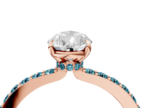 Rose gold Pear Cut Diamond Pavé Engagement Ring with Round with Blue Topaz side stone Accents and Prong Setting_4