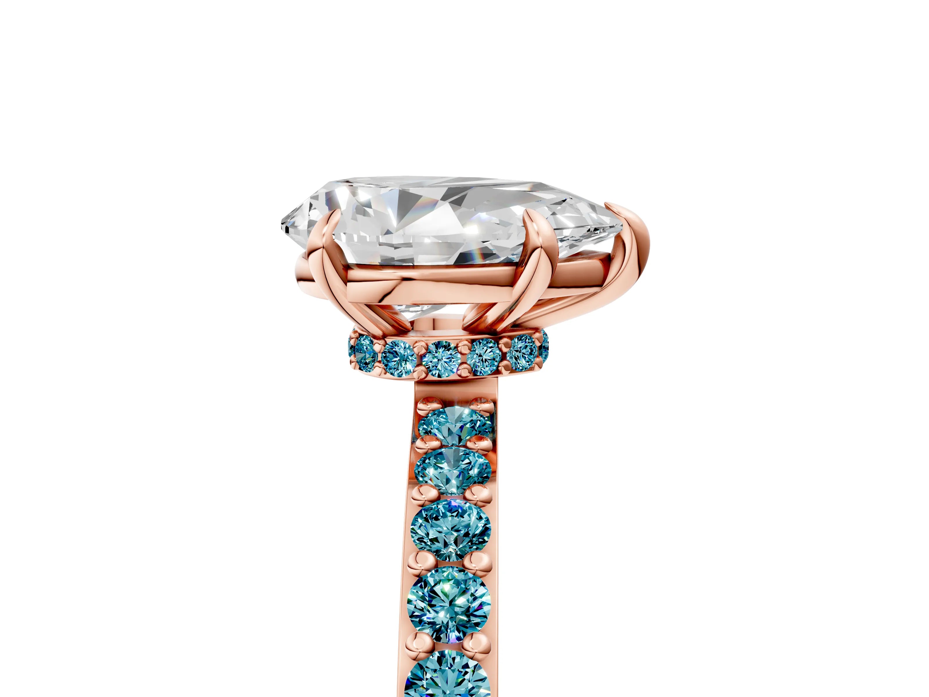 Rose gold Pear Cut Diamond Pavé Engagement Ring with Round with Blue Topaz side stone Accents and Prong Setting_5
