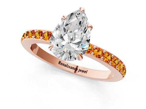 Rose gold Pear Cut Diamond Pavé Engagement Ring with Round with Citrine side stone Accents and Prong Setting_1