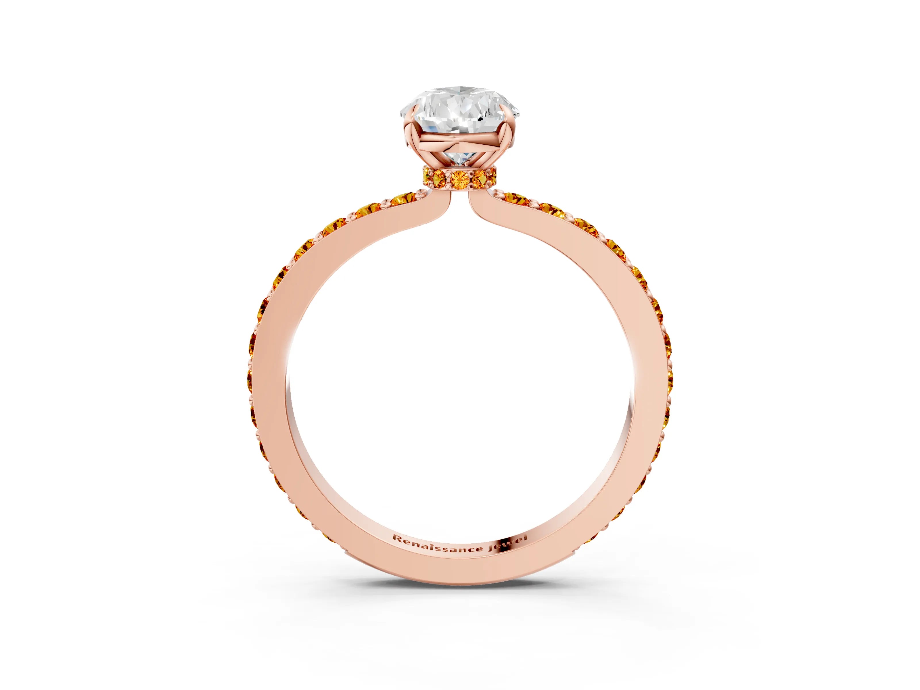 Rose gold Pear Cut Diamond Pavé Engagement Ring with Round with Citrine side stone Accents and Prong Setting_3