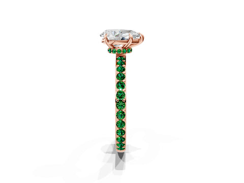 Rose gold Pear Cut Diamond Pavé Engagement Ring with Round with Emerald side stone Accents and Prong Setting_1