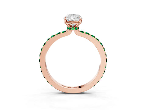 Rose gold Pear Cut Diamond Pavé Engagement Ring with Round with Emerald side stone Accents and Prong Setting_3