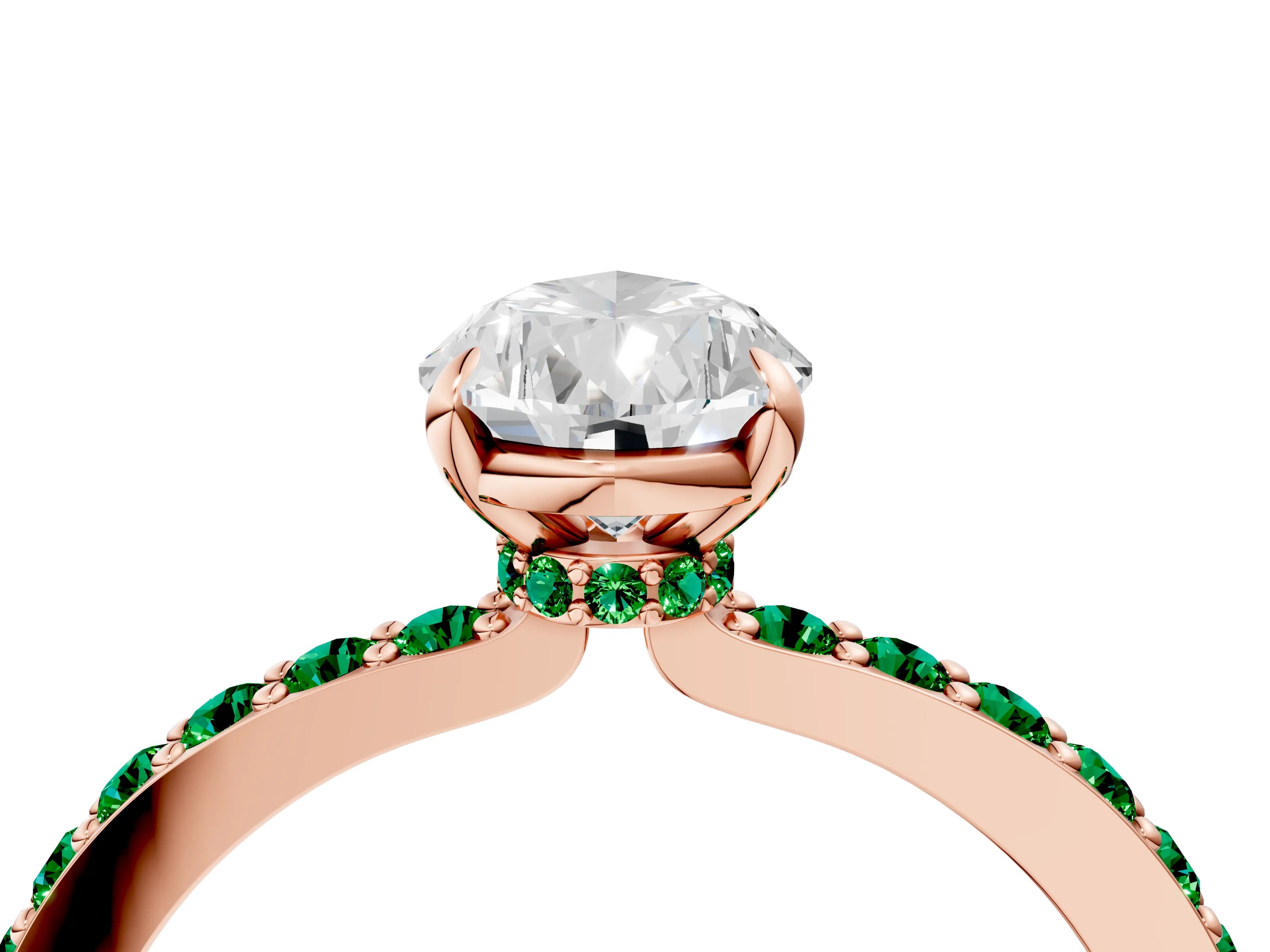 Rose gold Pear Cut Diamond Pavé Engagement Ring with Round with Emerald side stone Accents and Prong Setting_4