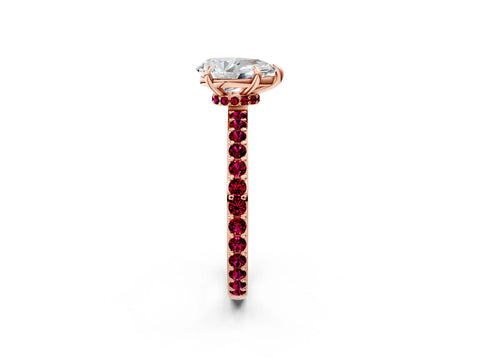 Rose gold Pear Cut Diamond Pavé Engagement Ring with Round with Garnet side stone Accents and Prong Setting_2