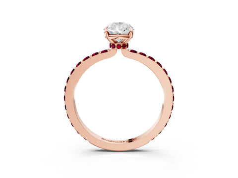 Rose gold Pear Cut Diamond Pavé Engagement Ring with Round with Garnet side stone Accents and Prong Setting_3