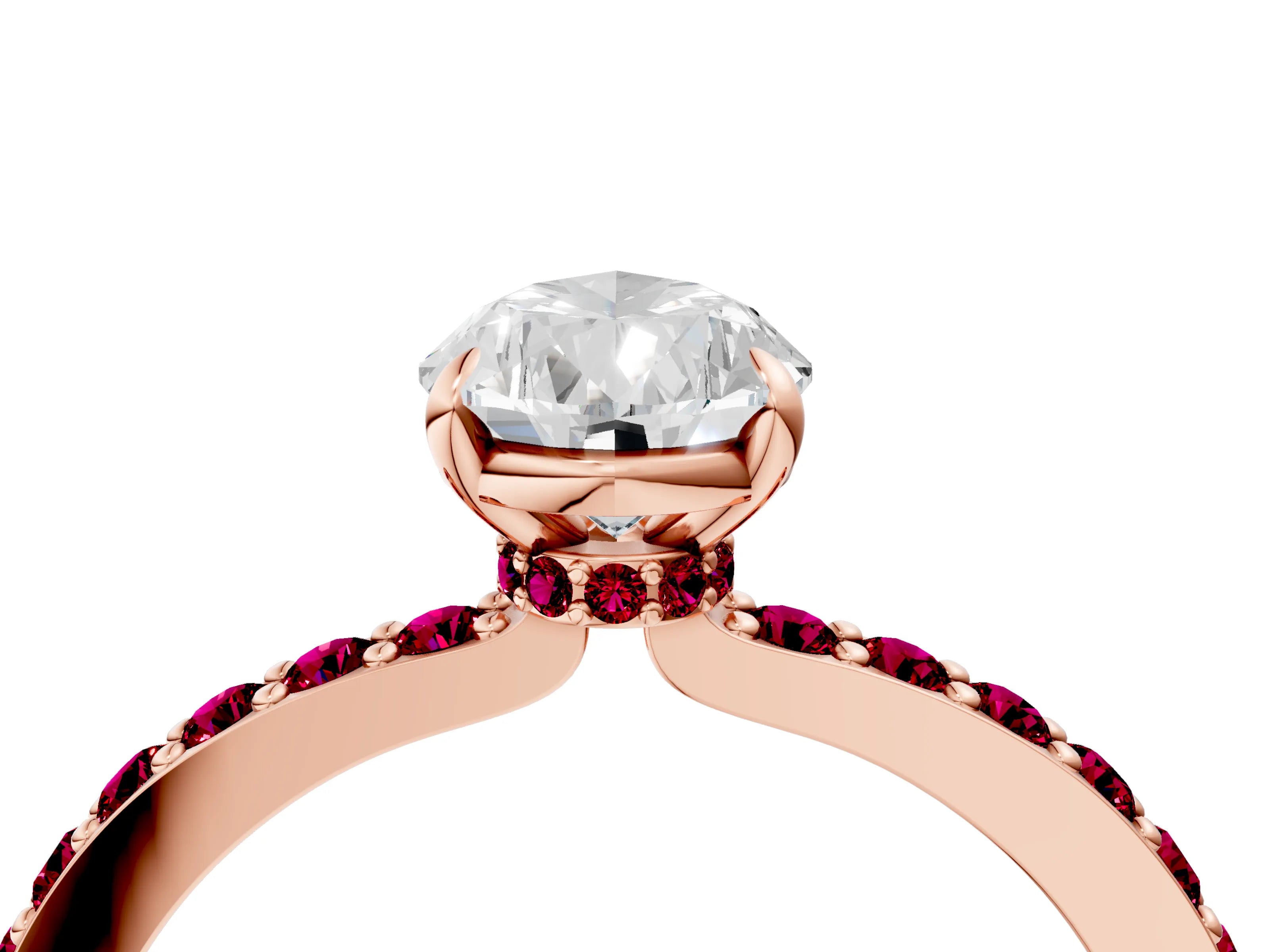 Rose gold Pear Cut Diamond Pavé Engagement Ring with Round with Garnet side stone Accents and Prong Setting_4
