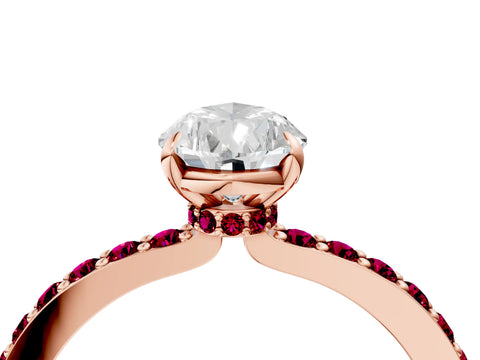 Rose gold Pear Cut Diamond Pavé Engagement Ring with Round with Garnet side stone Accents and Prong Setting_4