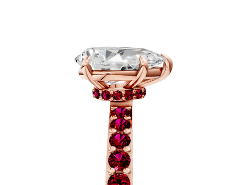 Rose gold Pear Cut Diamond Pavé Engagement Ring with Round with Garnet side stone Accents and Prong Setting_5