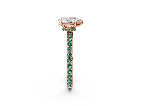 Rose gold Pear Cut Diamond Pavé Engagement Ring with Round with Green Sapphire side stone Accents and Prong Setting_2