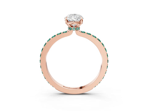 Rose gold Pear Cut Diamond Pavé Engagement Ring with Round with Green Sapphire side stone Accents and Prong Setting_3