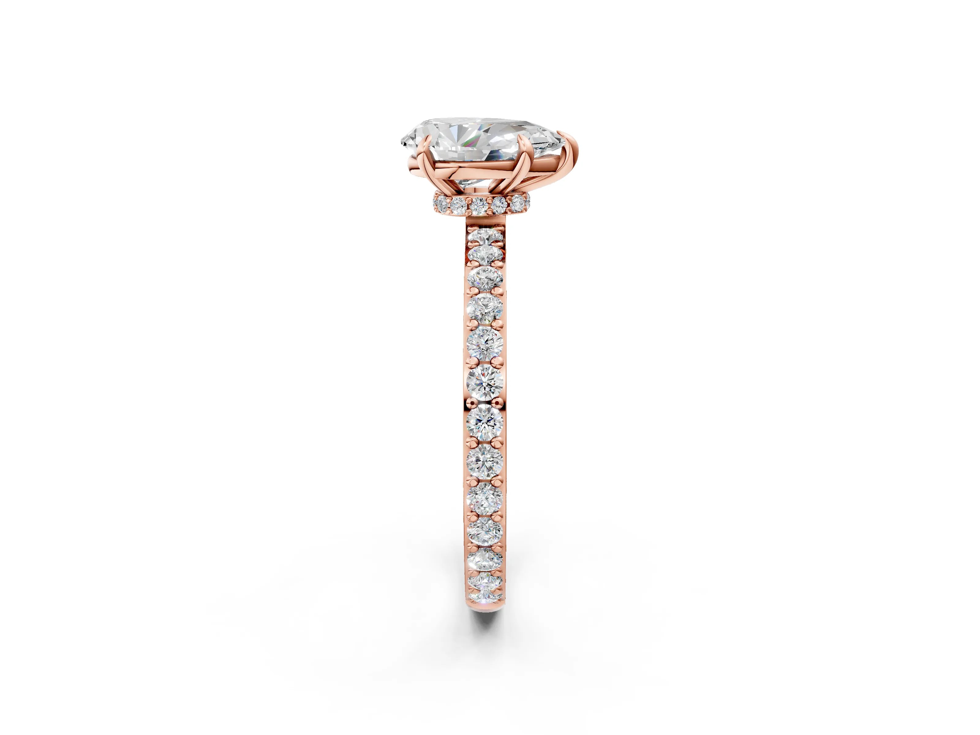 Rose gold Pear Cut Diamond Pavé Engagement Ring with Round with Moissanite side stone Accents and Prong Setting_2