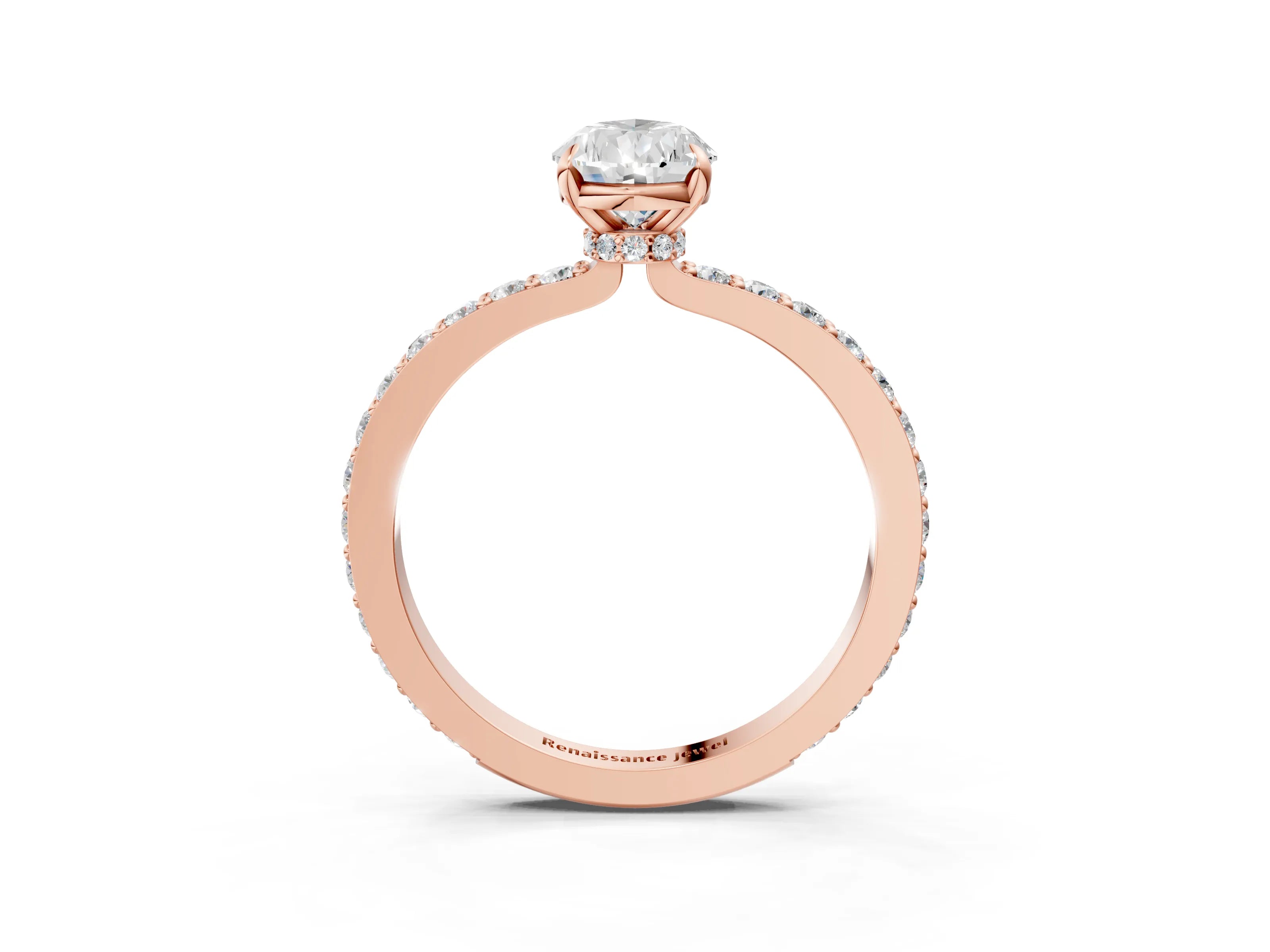 Rose gold Pear Cut Diamond Pavé Engagement Ring with Round with Moissanite side stone Accents and Prong Setting_3