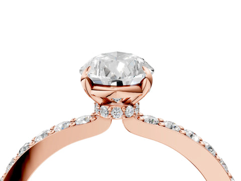 Rose gold Pear Cut Diamond Pavé Engagement Ring with Round with Moissanite side stone Accents and Prong Setting_4