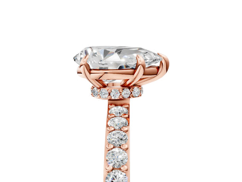 Rose gold Pear Cut Diamond Pavé Engagement Ring with Round with Moissanite side stone Accents and Prong Setting_5