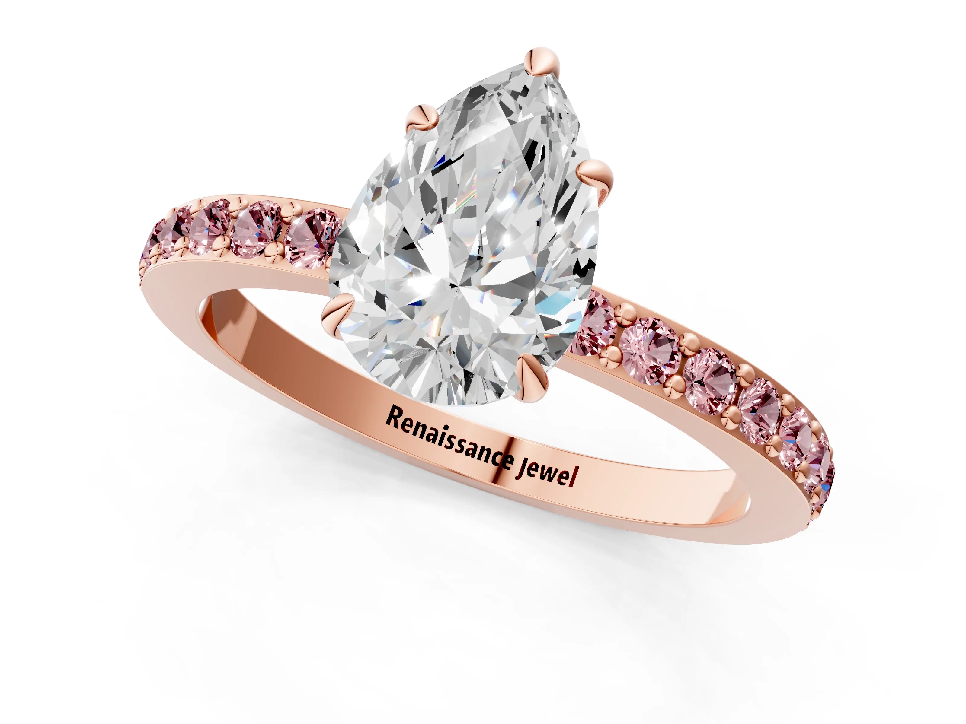 Rose gold Pear Cut Diamond Pavé Engagement Ring with Round with Morganite side stone Accents and Prong Setting_1