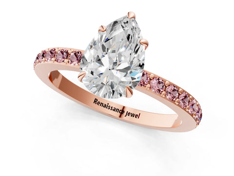 Rose gold Pear Cut Diamond Pavé Engagement Ring with Round with Morganite side stone Accents and Prong Setting_1