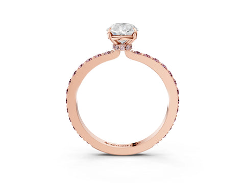 Rose gold Pear Cut Diamond Pavé Engagement Ring with Round with Morganite side stone Accents and Prong Setting_3