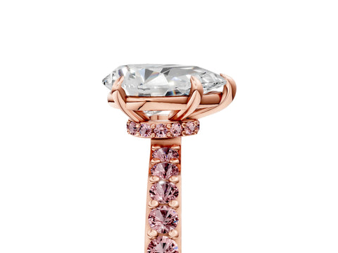 Rose gold Pear Cut Diamond Pavé Engagement Ring with Round with Morganite side stone Accents and Prong Setting_5
