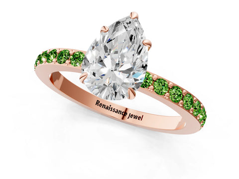 Rose gold Pear Cut Diamond Pavé Engagement Ring with Round with Peridot side stone Accents and Prong Setting_1