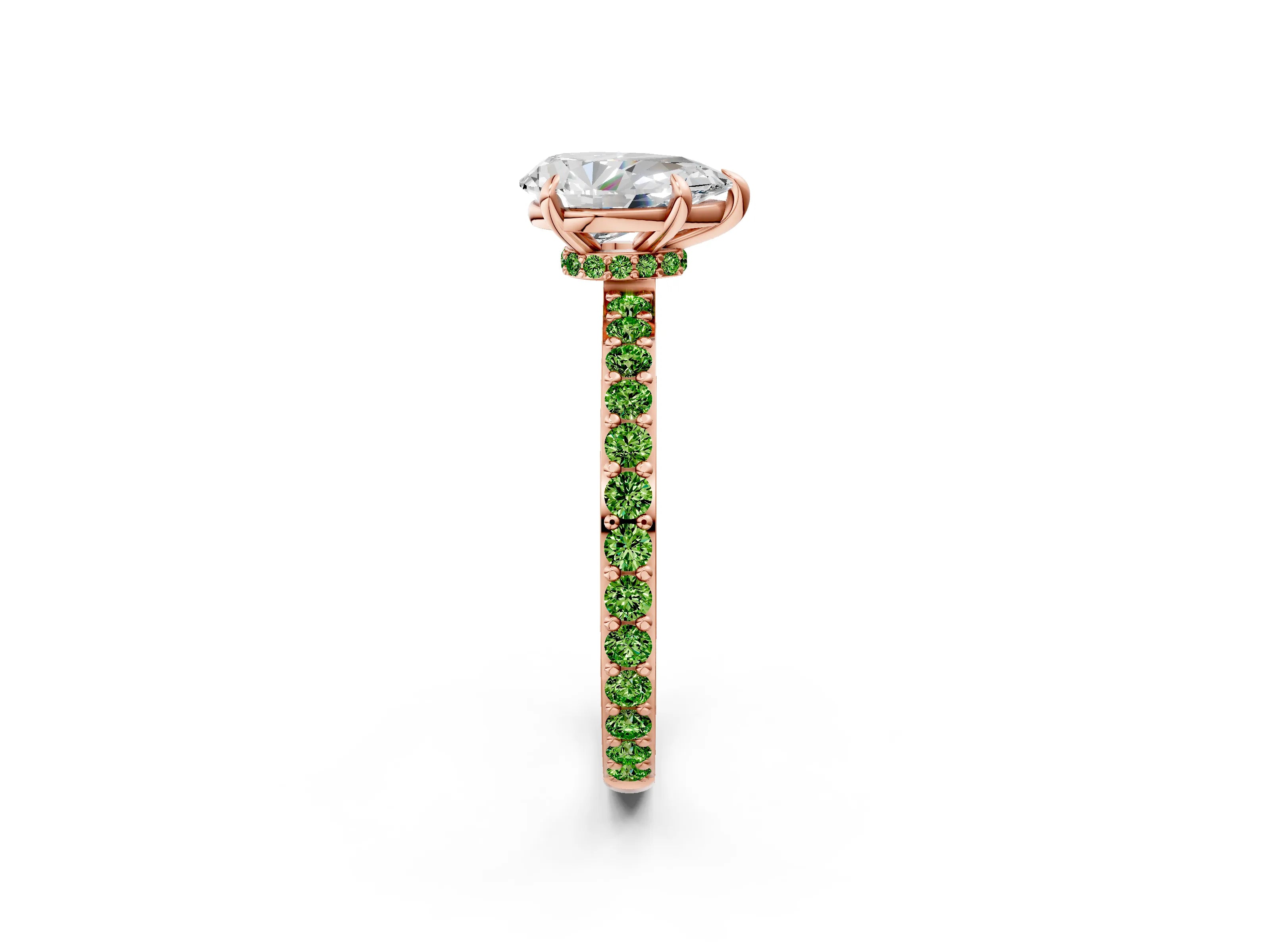 Rose gold Pear Cut Diamond Pavé Engagement Ring with Round with Peridot side stone Accents and Prong Setting_2