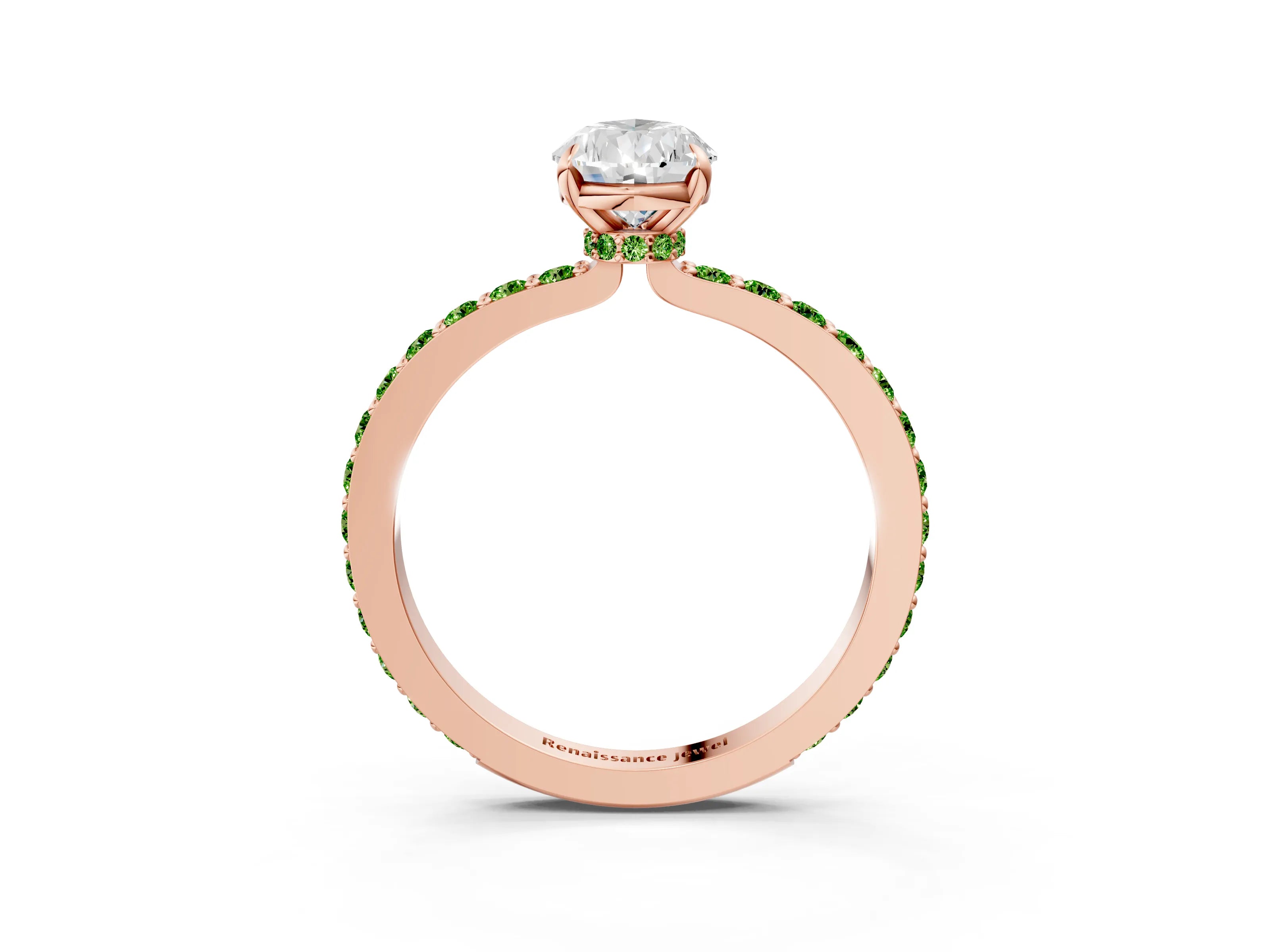 Rose gold Pear Cut Diamond Pavé Engagement Ring with Round with Peridot side stone Accents and Prong Setting_3
