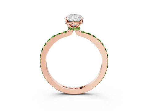 Rose gold Pear Cut Diamond Pavé Engagement Ring with Round with Peridot side stone Accents and Prong Setting_3